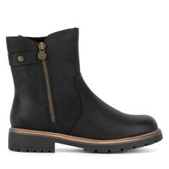 Botki Go Soft. Czarne botki GO SOFT, bez wzorów, bez obcasa, na płaskiej podeszwie, bez zapięcia. Za 199.99 zł.
