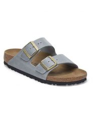 Birkenstock Skórzane klapki "Arizona" w kolorze szarym rozmiar: 35. Szare klapki Birkenstock, bez wzorów, z otwartym noskiem, bez obcasa. Za 445.44 zł.