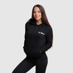 Bluza damska fitness z kapturem czarna PRO. Czarne bluzy GYMBEAM, xl, bez wzorów, z bawełny, z kapturem. Za 88.90 zł.