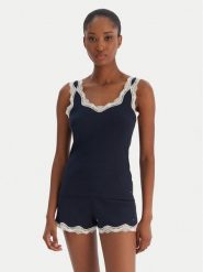 Tommy Hilfiger Piżama UW0UW06215 Granatowy Regular Fit. Niebieskie piżamy TOMMY HILFIGER, bez wzorów, z bawełny, bez ramiączek. Za 299.99 zł.