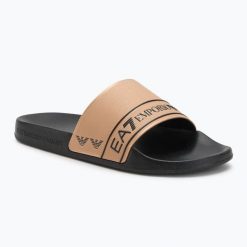 Klapki EA7 Emporio ArmaniWater Sports Tape. Żółte klapki EA7 Emporio Armani, bez wzorów, z materiału, bez obcasa. Za 179.99 zł.