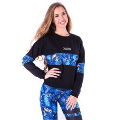 Czarna bluza sportowa na fitness damska 2skin BLUZA LOGO TROPICANA. Czarne bluzy 2SkIN, s, bez wzorów, z bawełny, bez kaptura. W wyprzedaży za 99.00 zł.
