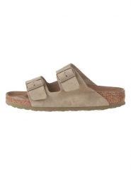 Birkenstock Skórzane klapki w kolorze khaki rozmiar: 38. Brązowe klapki Birkenstock, bez wzorów, z otwartym noskiem, bez obcasa. Za 369.95 zł.
