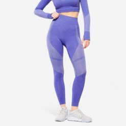 Legginsy fitness damskie Domyos FTI 900. Niebieskie legginsy DOMYOS, l, bez wzorów, z elastanu, z podwyższonym stanem, na fitness i siłownię. Za 79.99 zł.