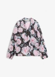 Bluzka z krawatką. Czarne bluzki bonprix, bez wzorów, bez kołnierzyka, bez ramiączek. Za 54.99 zł.
