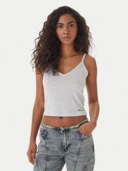 Guess Jeans Top W6GPB5 KG372 Szary Regular Fit. Szare topy Guess Jeans, xxl, z aplikacjami, z jeansu, bez kołnierzyka, bez ramiączek. Za 139.99 zł.