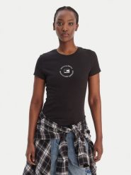 Tommy Jeans T-Shirt DW0DW22273 Czarny Slim Fit. Czarne t-shirty Tommy Jeans, l, bez wzorów, z bawełny, bez kołnierzyka, bez ramiączek. Za 129.99 zł.