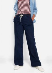 Jeansy wide leg, mid waist, z wygodnym pasem. Niebieskie jeansy bonprix, bez wzorów. Za 124.99 zł.