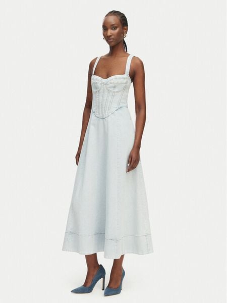 Bardot Sukienka jeansowa Lilah 91413DB2 Niebieski Regular Fit. Niebieskie sukienki Bardot, bez wzorów, z jeansu, bez kołnierzyka, bez ramiączek. Za 511.99 zł.