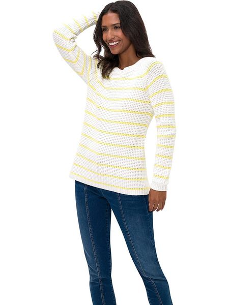 Heine Sweter w kolorze biało-żółtym rozmiar: 44. Białe swetry Heine, bez wzorów, bez ramiączek. Za 74.28 zł.