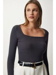 Happiness Istanbul Koszulka w kolorze ciemnoszarym rozmiar: S/M. Szare bluzki Happiness Istanbul, m, bez wzorów, bez kołnierzyka, bez ramiączek. Za 52.99 zł.