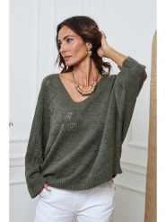 So Cachemire Sweter "Arobaz" w kolorze khaki rozmiar: L. Brązowe swetry So Cachemire, l, bez wzorów, ze splotem, bez ramiączek. Za 174.02 zł.