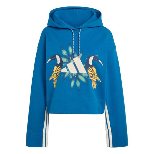 Bluza damska adidas x Farm Rio. Niebieskie bluzy Adidas, m, bez wzorów, z bawełny, z kapturem. Za 214.00 zł.
