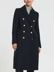 Płaszcz dwurzędowy - granatowy. Niebieskie płaszcze Sinsay, l, bez wzorów, bez kaptura. Za 149.99 zł.