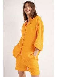 Josephine & Co Lniana bluzka "Darlene" w kolorze pomarańczowym rozmiar: 36. Pomarańczowe bluzki Josephine & Co, bez wzorów, ze lnu, bez kołnierzyka, bez ramiączek. Za 230.99 zł.