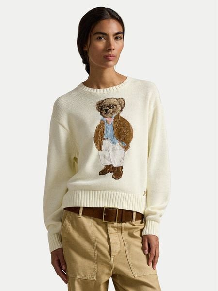 Polo Ralph Lauren Sweter 211A96248001 Écru Relaxed Fit. Białe swetry Polo Ralph Lauren, xxl, bez wzorów, z bawełny, bez ramiączek. Za 1,685.99 zł.