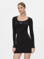 Tommy Jeans Sukienka dzianinowa Tjw Badge Rib Bodycon Ls DW0DW17424 Czarny Slim Fit. Czarne sukienki Tommy Jeans, l, bez wzorów, z bawełny, bez kołnierzyka, bez ramiączek, bodycon. Za 229.99 zł.