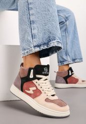 Różowo-Beżowe Sneakersy Aura. Czerwone obuwie sportowe Renee, z jeansu, bez zapięcia, trekkingowe. Za 44.99 zł.