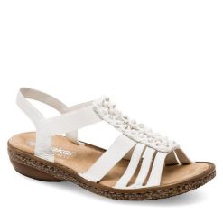 Sandały Rieker. Białe sandały Rieker, bez wzorów, bez obcasa, na płaskiej podeszwie, bez zapięcia. Za 239.99 zł.