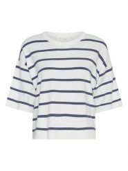 MOSS COPENHAGEN Koszulka w kolorze biało-granatowym rozmiar: XS/S. Białe bluzki Moss Copenhagen, s, bez wzorów, bez kołnierzyka, bez ramiączek. Za 136.45 zł.
