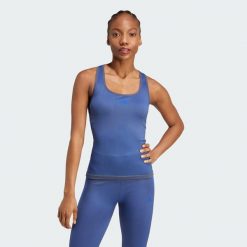 Top AEROKNIT. Niebieskie topy Adidas, xl, bez wzorów, z materiału, bez kołnierzyka, bez ramiączek. Za 159.00 zł.