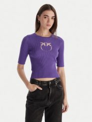 PINKO Bluzka Tritone Maglia 102017 A18M Fioletowy Slim Fit. Fioletowe bluzki Pinko, l, bez wzorów, z wełny, bez kołnierzyka, bez ramiączek. Za 859.99 zł.