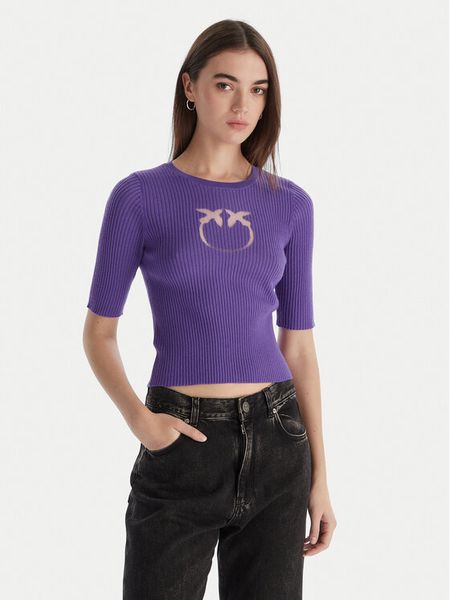 PINKO Bluzka Tritone Maglia 102017 A18M Fioletowy Slim Fit. Fioletowe bluzki Pinko, l, bez wzorów, z wełny, bez kołnierzyka, bez ramiączek. Za 859.99 zł.