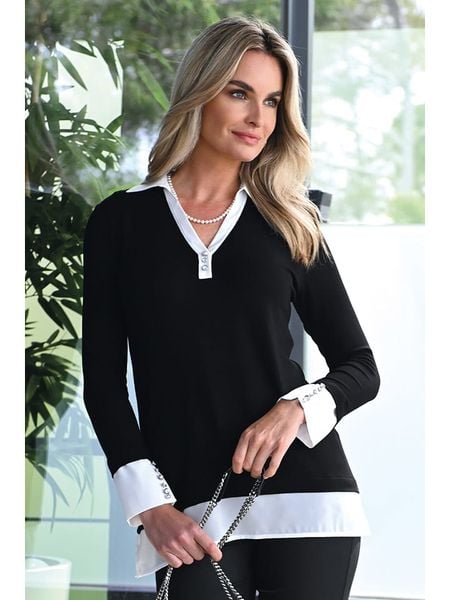 Bleu d'Azur Bluzka "Mindy" w kolorze czarno-białym rozmiar: 40/42. Białe bluzki Bleu d'Azur, w ażurowe wzory, klasyczne, bez kołnierzyka, bez ramiączek. Za 153.71 zł.