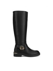MEXX Oficerki MI001804743W Czarny. Czarne kozaki Mexx, ze skóry, bez obcasa, na płaskiej podeszwie, bez zapięcia. Za 419.99 zł.