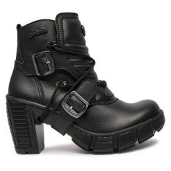 Botki NEW ROCK. Czarne botki NEW ROCK, bez wzorów, bez obcasa, na słupku, bez zapięcia. Za 1,019.00 zł.