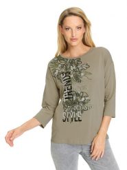 Heine Koszulka w kolorze khaki rozmiar: 36. Brązowe bluzki Heine, bez wzorów, bez kołnierzyka, bez ramiączek. Za 39.99 zł.