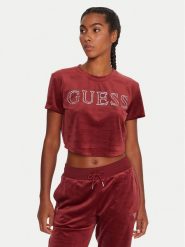 Guess T-Shirt V3BI01 K0232 Bordowy Regular Fit. Czerwone t-shirty Guess, s, z aplikacjami, z syntetyku, bez kołnierzyka, bez ramiączek. Za 199.99 zł.