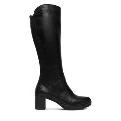 Kozaki Rieker. Czarne kozaki Rieker, bez obcasa, na słupku, bez zapięcia. Za 559.99 zł.