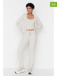 Trendyol 3-częściowy zestaw w kolorze beżowym rozmiar: XS. Brązowe swetry Trendyol, xs, bez wzorów, prążkowane, bez ramiączek. Za 86.99 zł.