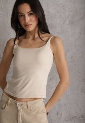 Beżowy Top z Wiskozy na Podwójnych Ramiączkach Indrea. Brązowe topy Renee, m, bez wzorów, z jeansu, bez kołnierzyka, bez ramiączek. Za 69.99 zł.