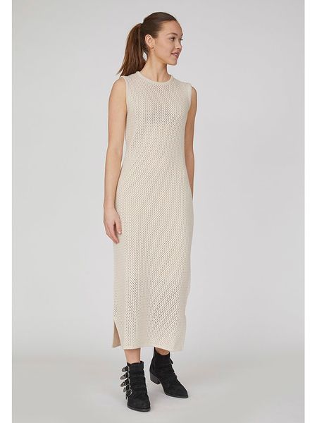 SisterS point Sukienka dzianinowa w kolorze kremowym rozmiar: L. Brązowe sukienki Sisters Point, l, bez wzorów, z dzianiny, bez kołnierzyka, bez ramiączek, maxi. Za 43.68 zł.