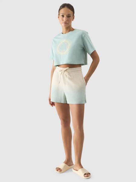 4F Spodenki dresowe damskie - miętowe XXL. Zielone szorty 4f, bez wzorów, z bawełny, retro. W wyprzedaży za 39.99 zł.