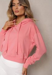Różowa Bluza z Kapturem i Bawełną Ozdobiona Ściągaczami Evianae. Czerwone bluzy Renee, l, bez wzorów, z bawełny, z kapturem. Za 29.99 zł.