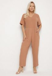 Brązowy Kombinezon Panomeda. Brązowe sukienki Born2be, na co dzień, plus size, bez wzorów, z tkaniny, klasyczne, bez kołnierzyka, plus size, bez ramiączek, maxi, proste. Za 129.99 zł.