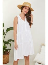 Rodier Lin Lniana sukienka w kolorze białym rozmiar: XL/XXL. Białe sukienki Rodier Lin, xl, bez wzorów, ze lnu, bez kołnierzyka, bez ramiączek, midi. Za 162.49 zł.
