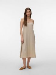 Vero Moda Sukienka w kolorze beżowym rozmiar: L. Brązowe sukienki Vero Moda, l, bez wzorów, bez kołnierzyka, bez ramiączek, maxi. Za 132.98 zł.