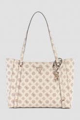 GUESS Beżowa logowana shopperka damska Daryna Elite. Brązowe shopper Guess, z aplikacjami, ze skóry, bez dodatków. W wyprzedaży za 599.99 zł.