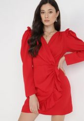 Czerwona Sukienka Nemorrya. Czerwone sukienki Born2be, na co dzień, m, bez wzorów, bez kołnierzyka, bez ramiączek, mini, kopertowe. Za 149.99 zł.