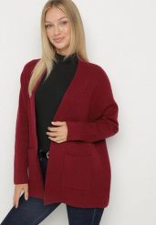 Bordowy Niezapinany Kardigan z Dodatkiem Kaszmiru z Kieszeniami Zaima. Czerwone kardigany Born2be, s, bez wzorów, z kaszmiru. Za 149.99 zł.