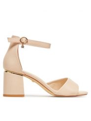 DeeZee Sandały LWYZD1027-1 Beżowy. Brązowe sandały DeeZee, bez wzorów, ze skóry, bez obcasa, na słupku, bez zapięcia. Za 139.99 zł.