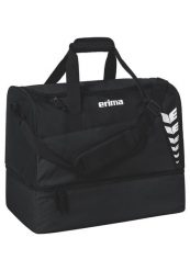 Torba sportowa Erima Six Wings z dolną komorą, czarna. Czarne torby na ramię Erima, bez wzorów, z materiału, sportowe, na ramię, z nadrukiem, bez dodatków. Za 119.99 zł.