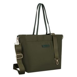 Zielona shopperka damska z nylonu, jednokomorowa z doczepianym, regulowanym paskiem Peterson PTN JN-10. Zielone shopper Peterson, bez wzorów, z nylonu, do ręki, bez dodatków. Za 119.99 zł.