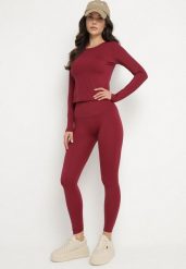Bordowy Komplet Sportowy Legginsy i Bluzka z Długim Rękawem Toretta. Czerwone legginsy Born2be, m, z aplikacjami, długie. W wyprzedaży za 118.99 zł.