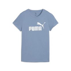 Damska koszulka z logo NO. 1 ESS METALLIC PUMA Cool Blue Metallic Silver. Niebieskie bluzki Puma, bez wzorów, sportowe, bez kołnierzyka, bez ramiączek. Za 109.00 zł.