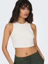 ONLY Top w kolorze białym rozmiar: XS. Białe topy Only, xs, bez wzorów, prążkowane, bez kołnierzyka, bez ramiączek. Za 30.95 zł.